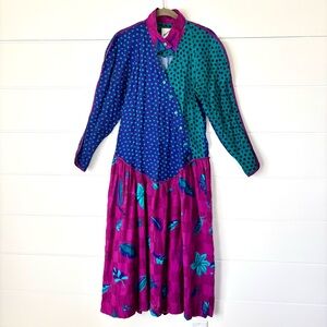 Jeanne Marc Iconic Vintage 80s Colorful Long Sleeve Dress Size 4